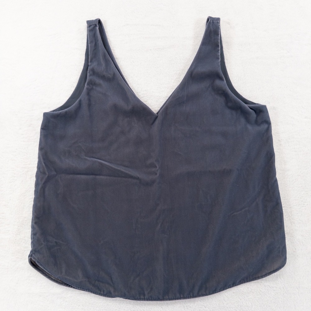 LOFT Tank Top Sz Large Gray Velvet V-Neck Curved Hem Minimalist Elevated Basics